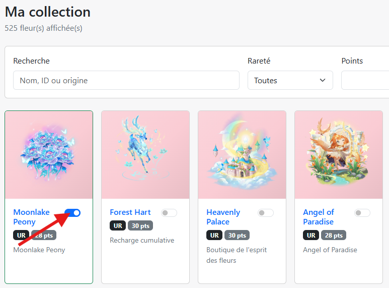 Flower catalog and collection selection